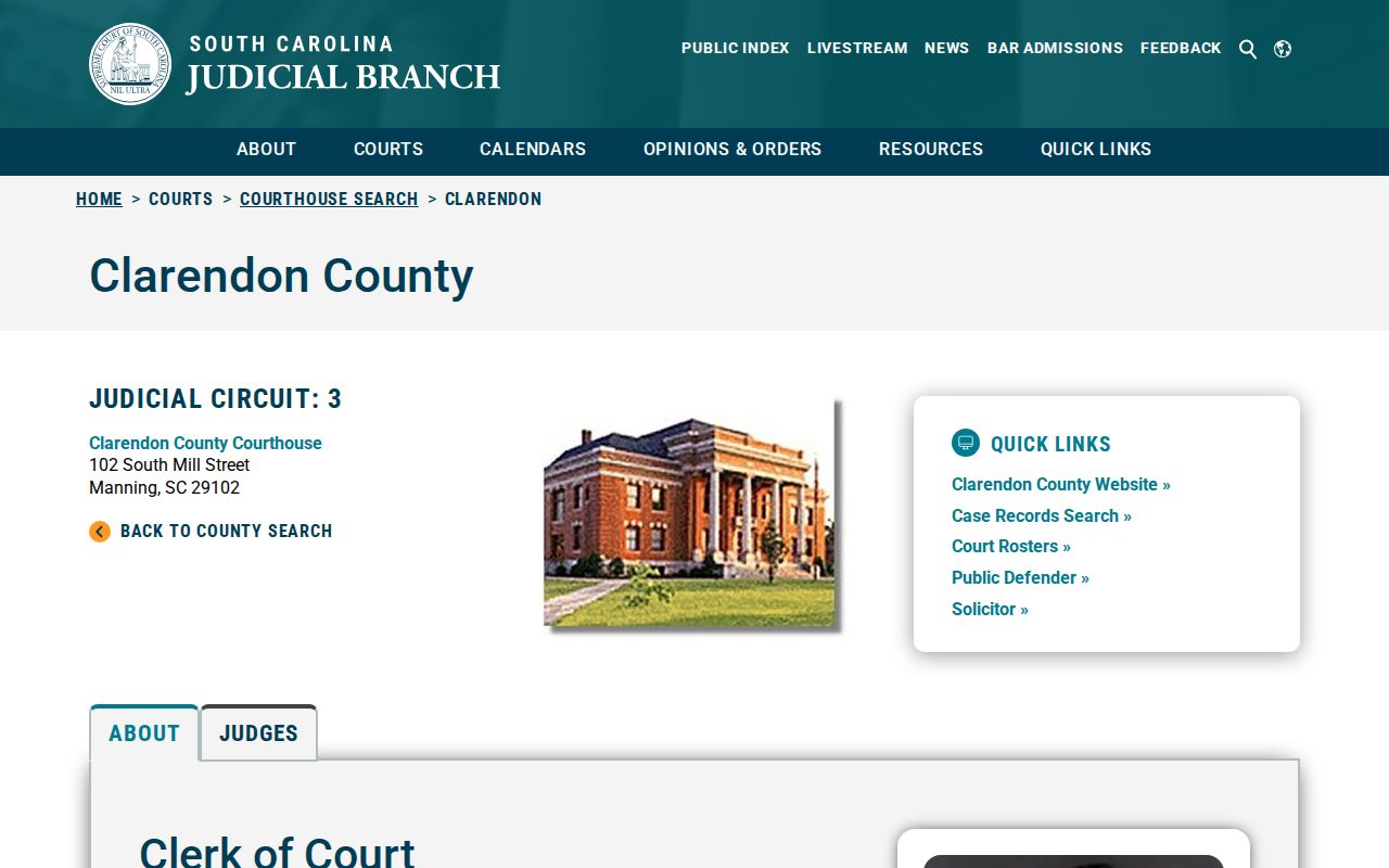 South Carolina court directory for Clarendon County offices