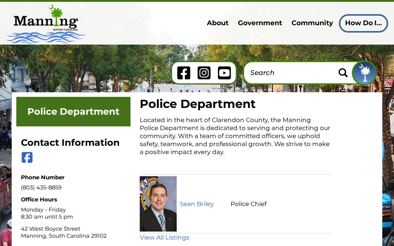 Manning warrant records reference to the official police department contact page