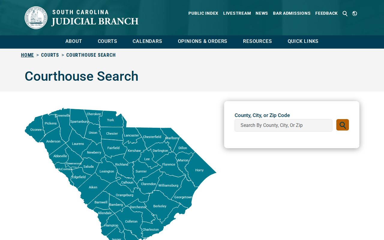 Clarendon County municipal warrant reference to the official courthouse search interface
