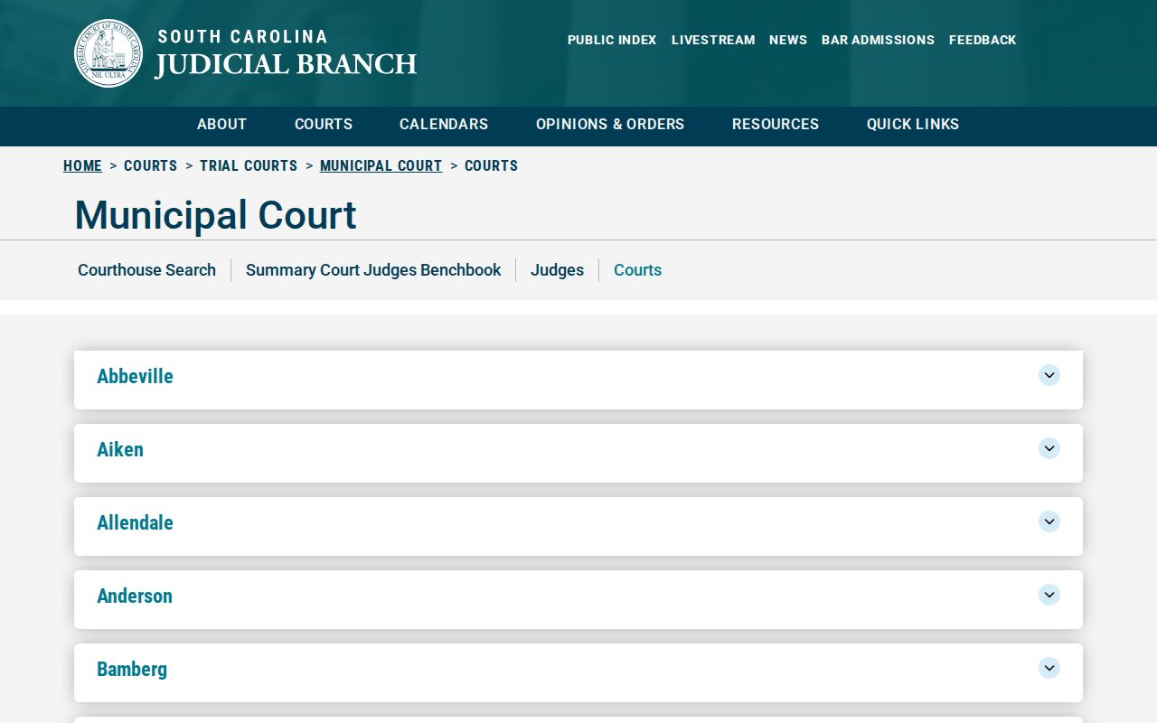 Clarendon County municipal warrant reference to the South Carolina municipal court directory