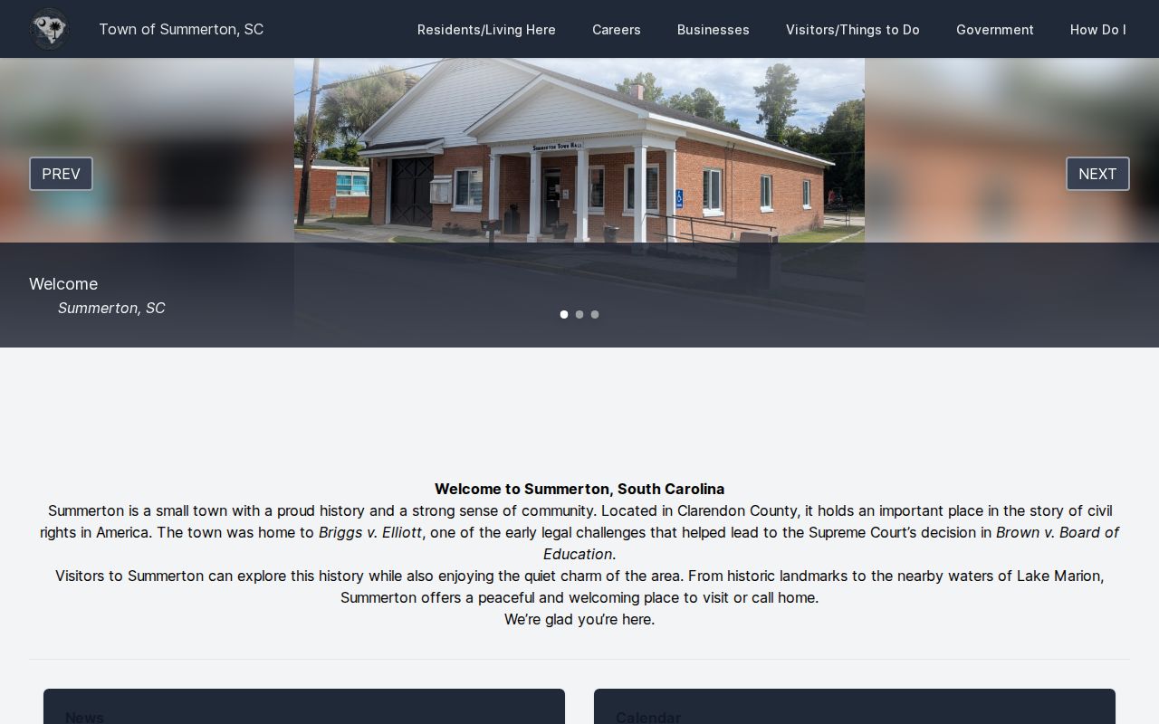 Summerton warrant records reference to the official town contact page