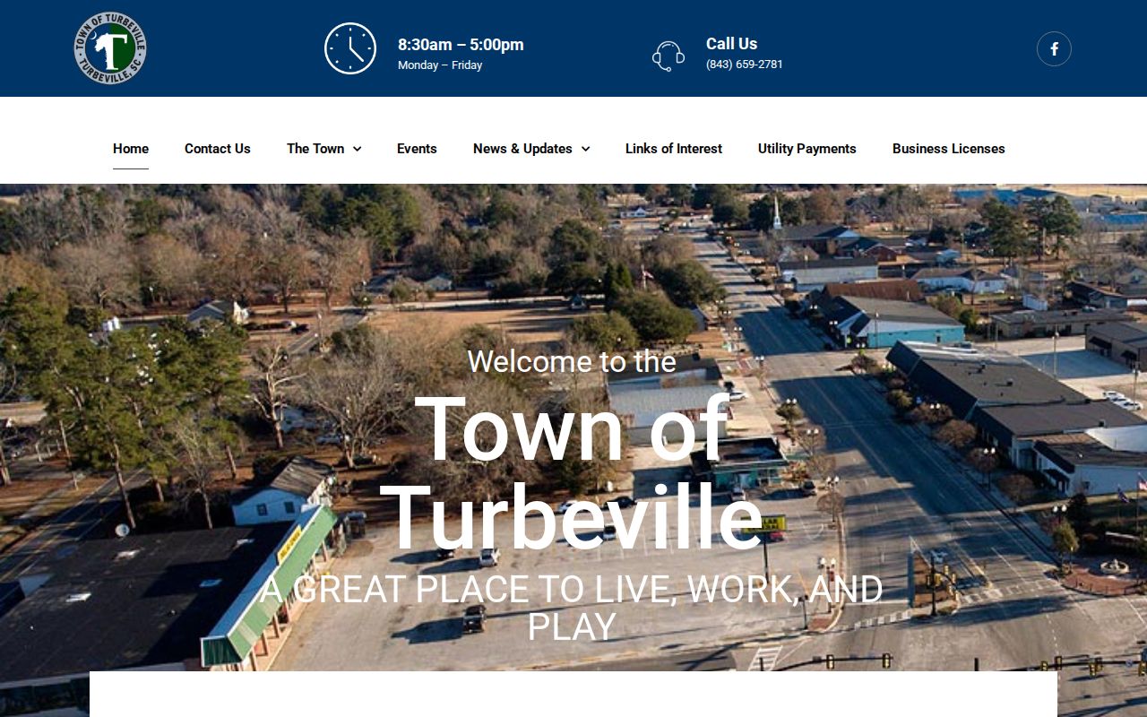 Turbeville official town page with Town Hall contact information