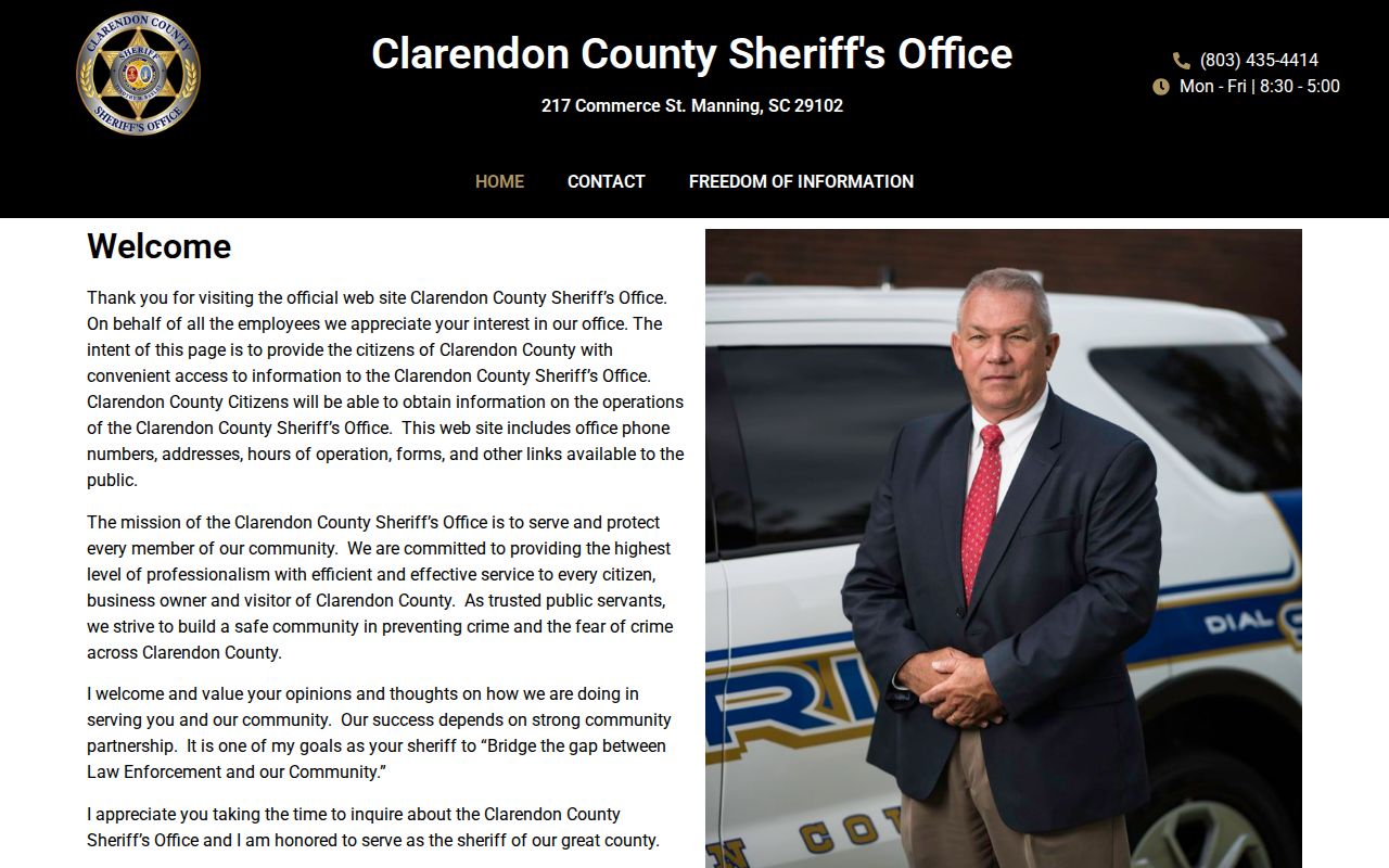 Clarendon County active warrant records reference to the Sheriff's official public information page